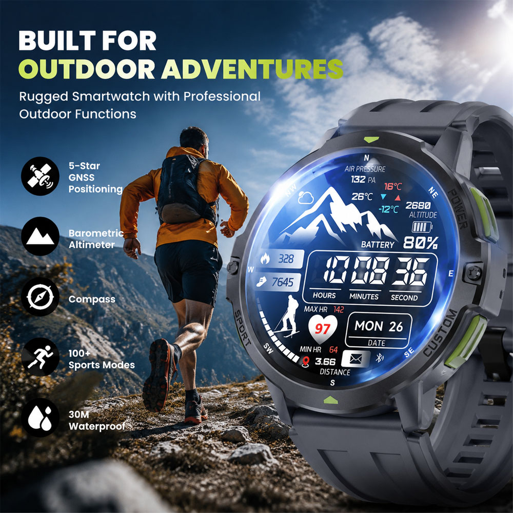 Smartwatch Timex Watches For Men - 2026 ใหม่ทหาร GPS สมาร์ทวอทช์ 3ATM กันน้ำเลือดออกซิเจนทดสอบข้อมือบลูทูธสมาร์ทวอทช์สำหรับชายหญิงแอนดรอยด์