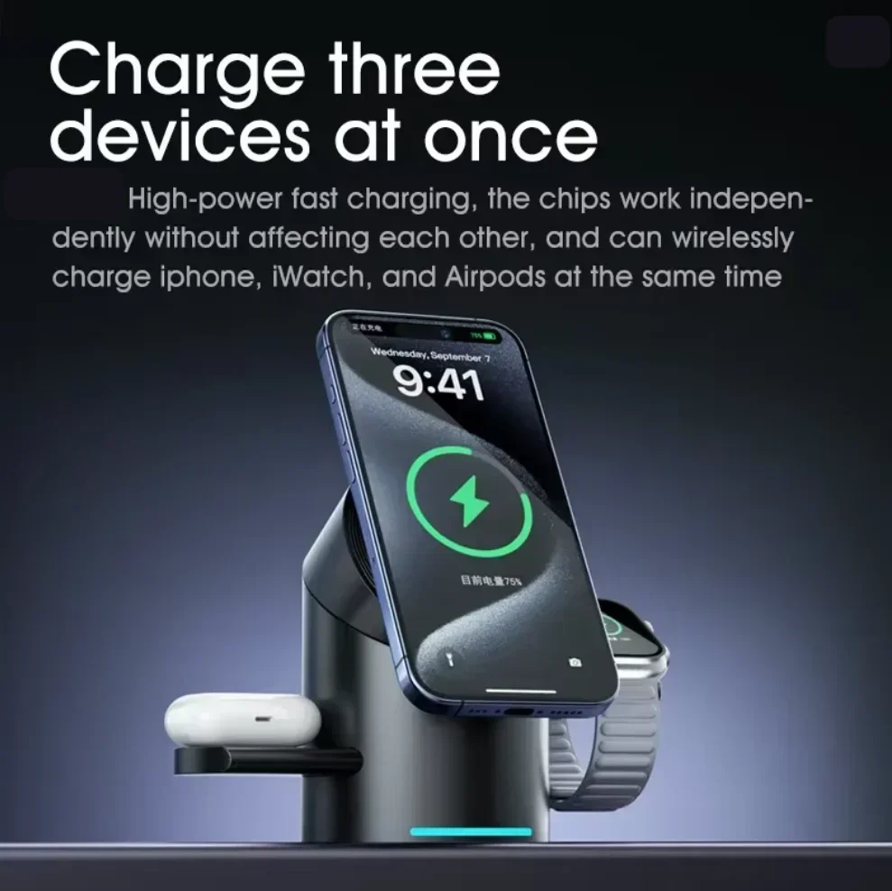 Watch Smartwatch Android - แท่นชาร์จไร้สายแม่เหล็ก 3in1 รุ่นอัปเกรดปี 2026 พร้อมปุ่มสัมผัส Qi2