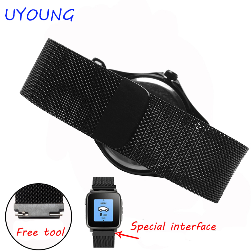 Smartwatch Pebble Watches - สายรัดข้อมือมิลาน22มม. สำหรับเวลากรวดกำไลข้อมือแม่เหล็กสายรัดเหล็กสแตนเลสสำหรับเวลาก้อนกรวด2/สมาร์ทวอท์ช