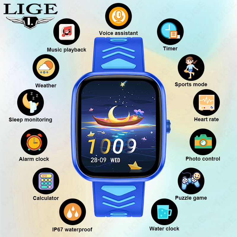 Smartwatch Watches For Kid Boy With Alarm - นาฬิกาอัจฉริยะสำหรับเด็ก LIGE กันน้ำ พร้อมหน้าจอสัมผัส รองรับการโทรผ่านบลูทูธ ตรวจวัดสุขภาพ