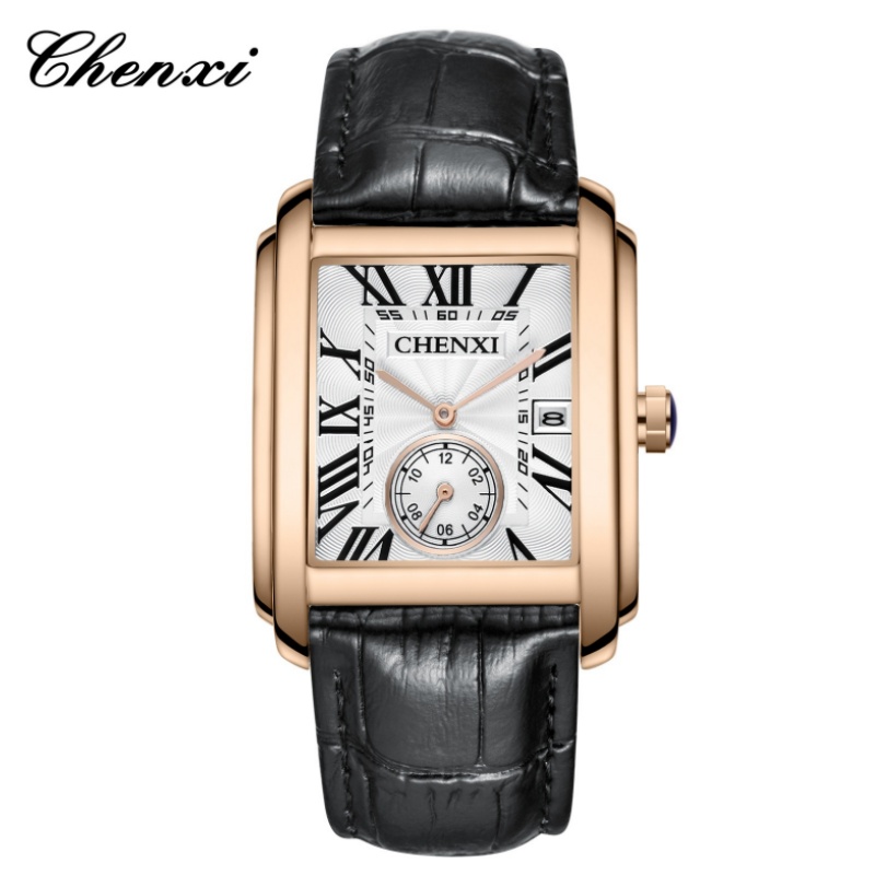 Smartwatch Watches For Men Brands - CHENXI 8216 แฟชั่นคลาสสิกสแควร์สายหนังสีน้ําตาลนาฬิกาข้อมือ Mens Top Luxury