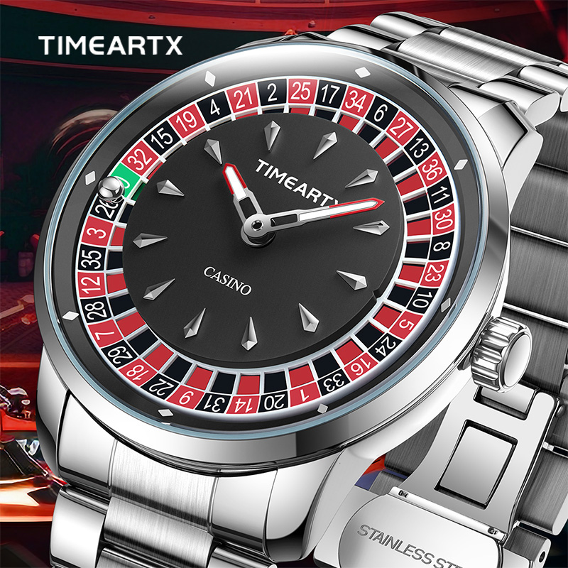 Smartwatch New Watches - นาฬิกาควอตซ์หรูหราใหม่เอี่ยมยี่ห้อ TIMEARTX สำหรับผู้ชาย ดีไซน์เกมรูเล็ตโป๊กเกอร์แบบยุโรป