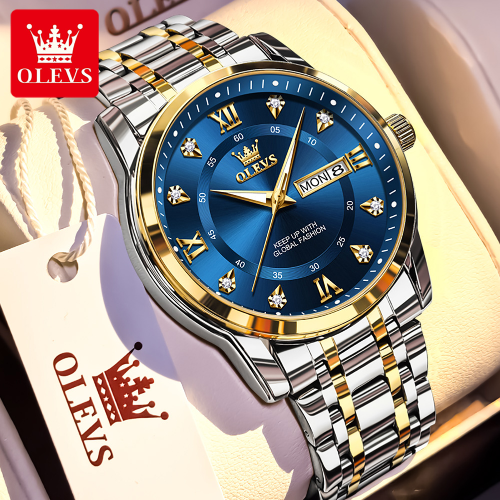 Smartwatch Watches For Men Brands - OLEVS แบรนด์นาฬิกาแฟชั่นผู้ชายสแตนเลสกันน้ำนาฬิกาข้อมือควอตซ์ส่องสว่างนาฬิกาต้นฉบับสำหรับผู้ชายปฏิทินคู่