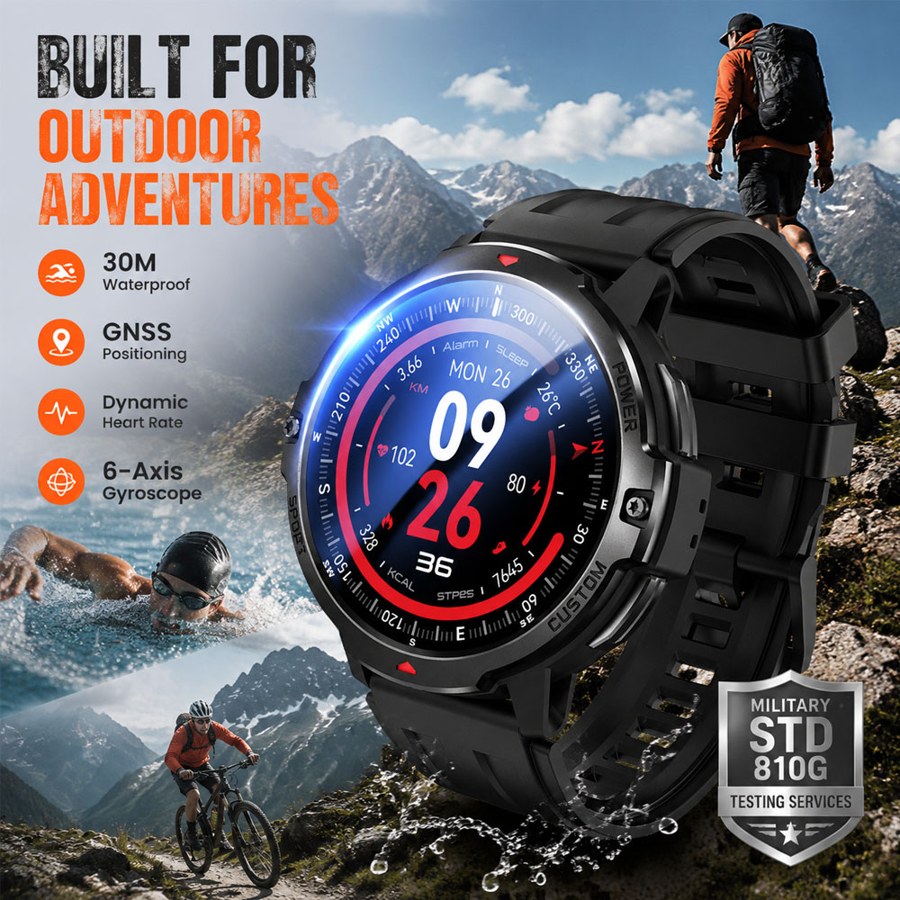 Smartwatch Timex Watches For Men - ใหม่ 6 แกนไจโรสโคปทหาร GPS สมาร์ทวอทช์ 3ATM