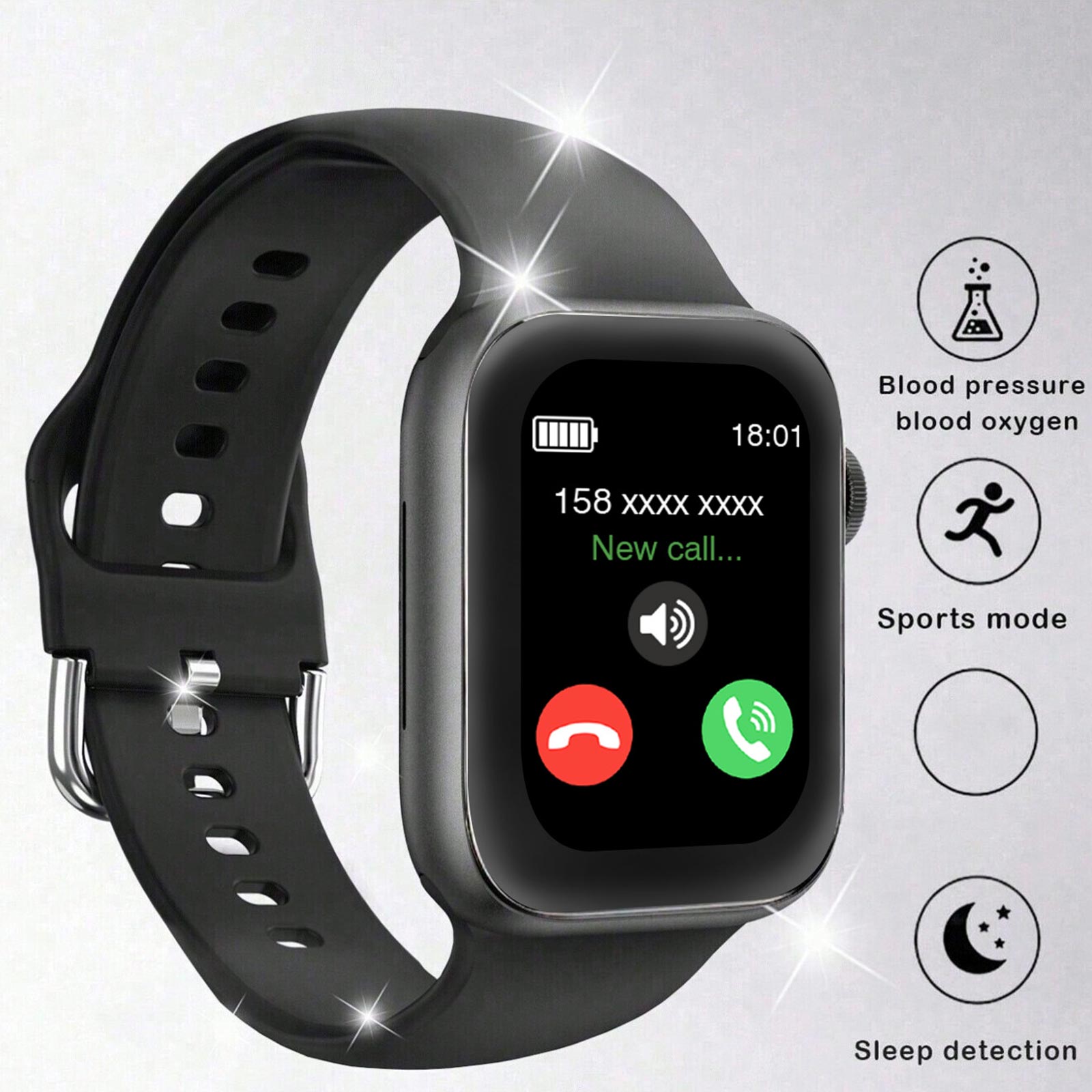 Smartwatch Iphone Watch For Men - สมาร์ทวอทช์, โทร/กดหมายเลขแบบไร้สาย, โหมดกีฬาหลากหลาย, การแจ้งเตือนแอพพลิเคชันหลายรายการ, เหมาะสำหรับผู้ชายและผู้หญิง, ใช้งานร่วมกับไอโฟน/อ