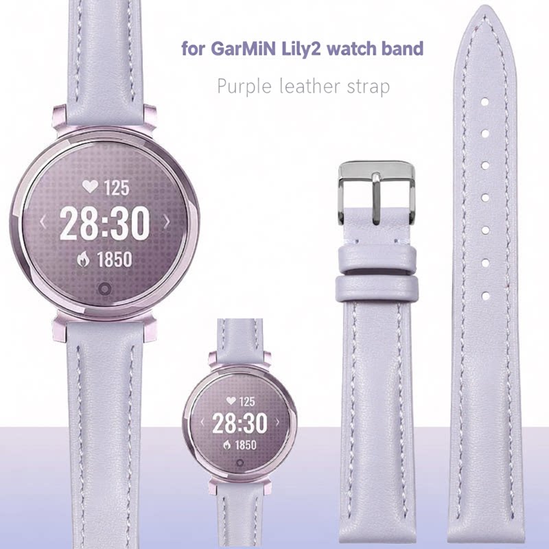 Smartwatch Purple Watches For Women - สำหรับการ์มิน ลิลลี่ 2 สายนาฬิกาหนังแท้ สายรัดสมาร์ทวอทช์ สีม่วง