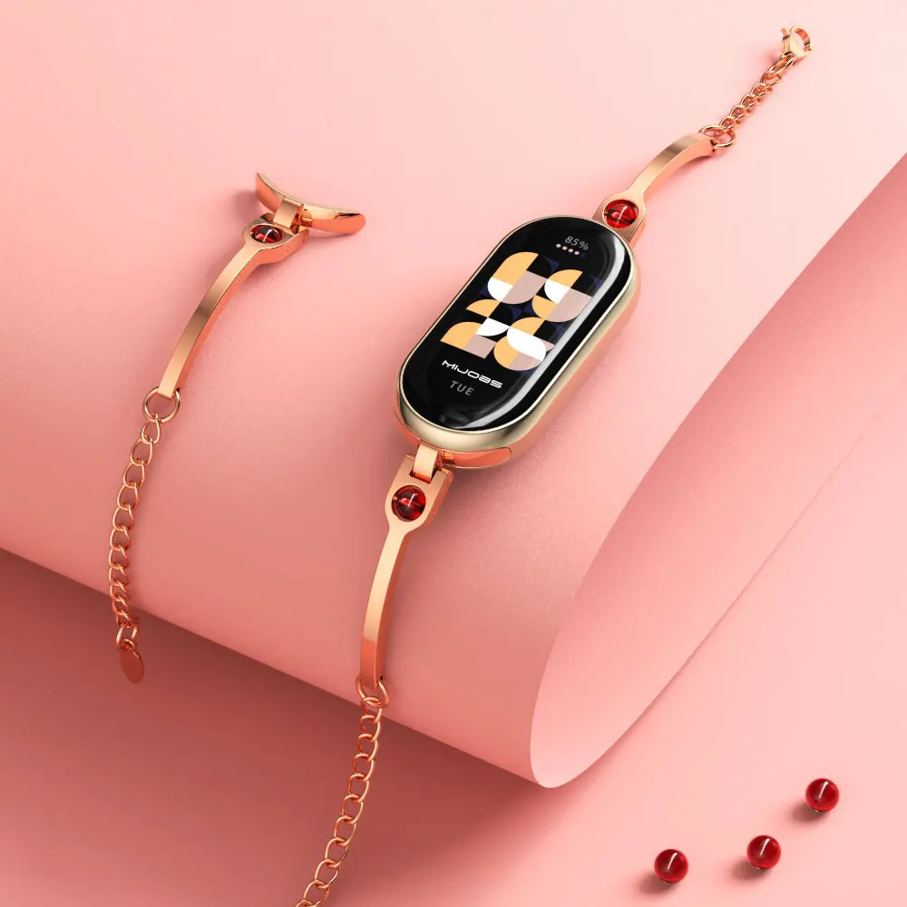 Watch Smartwatch Android - สายรัดสํารองสแตนเลสสําหรับ Xiaomi Mi Band 8, สายรัดข้อมือสําหรับผู้หญิง,