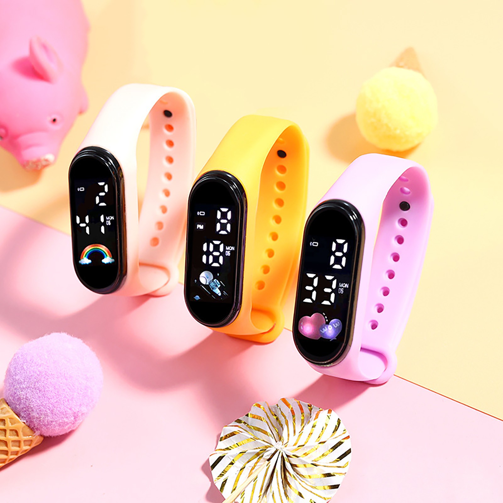 Smartwatch Digital Watches For Kid Girl - นาฬิกาข้อมือเด็ก ของขวัญวันเกิดสำหรับเด็กชายและเด็กหญิง ลายการ์ตูน นาฬิกาอัจฉริยะ LED ดิจิตอล
