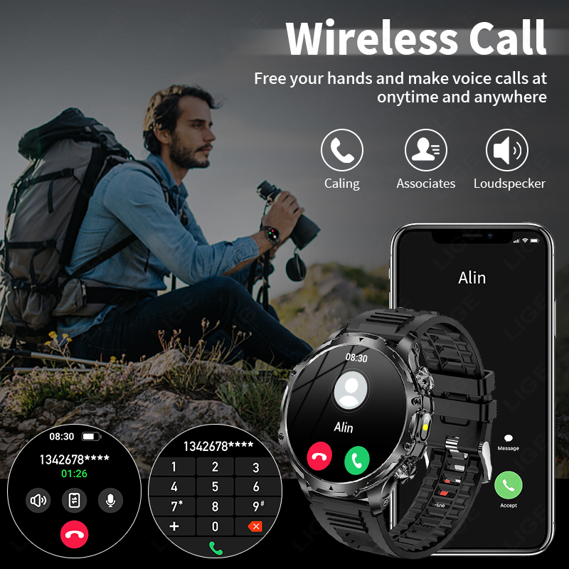 LIGE Smartwatch ทหารผู้ชาย 1.9 - Smartwatch Timex Watches For Men บทวิจารณ์และราคา