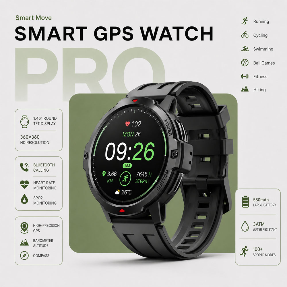 ใหม่ 1.46 นิ้วทหาร GPS สมาร์ทว - Smartwatch Timex Watches For Men บทวิจารณ์และราคา